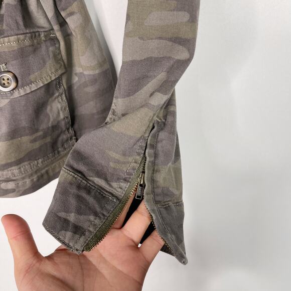 Express Womens Small S Camo Zip Front Jacket Green Cotton Cinch Waist Zip Cuff - Picture 8 of 13